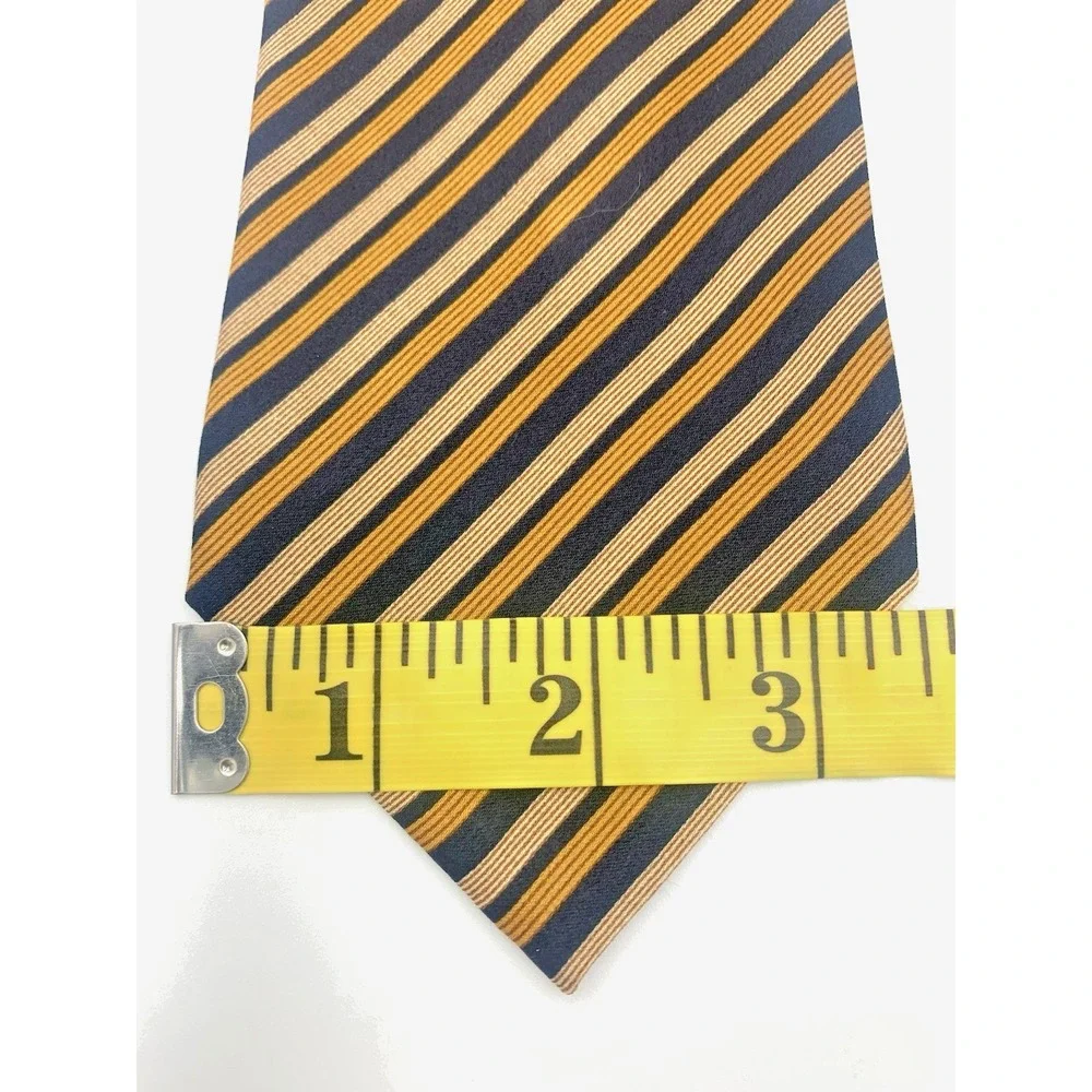 Giorgio Armani CRAVATTE 100% Silk Men's Neck Tie, Blue Gold Stripe‎ Short 56.5